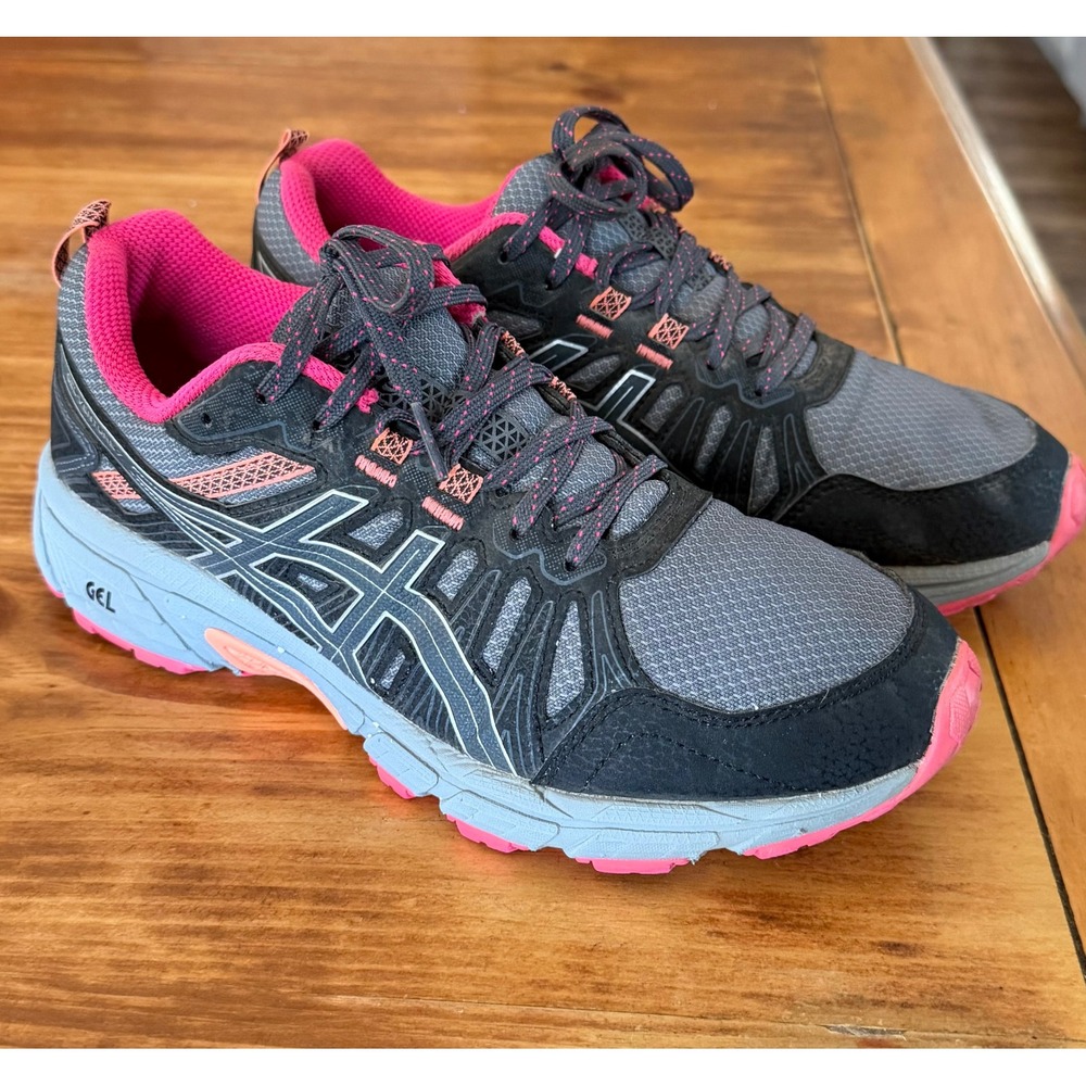 Asics Gel-Venture 7 Womens 8 Wide Grey Pink Trail Running Shoes 1012A477